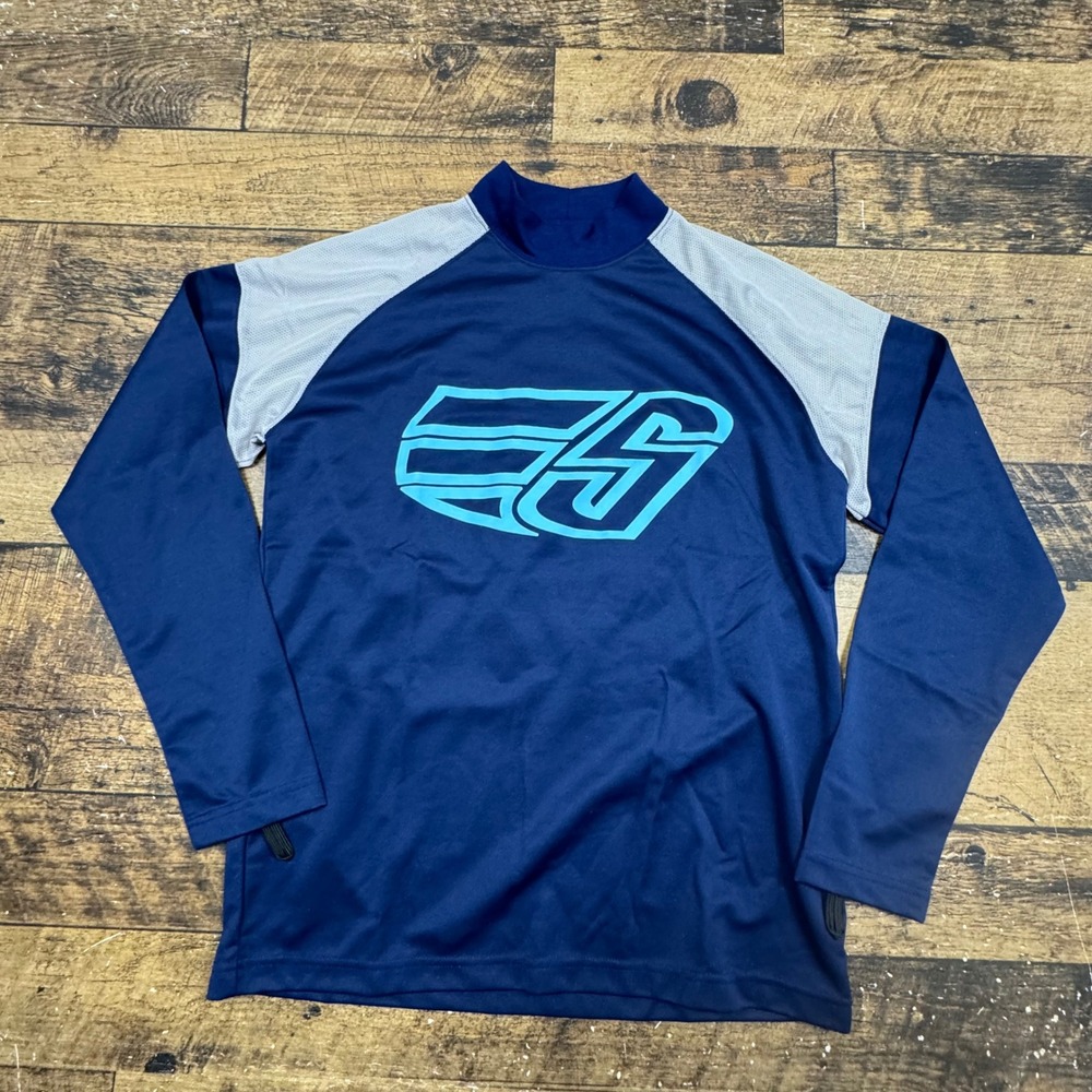 Vintage Sims Snowboards Mens Long Sleeve Mock Neck Jersey Pullover Shirt‎ M Navy